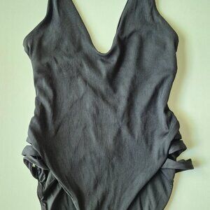Black Cheeky One-Piece Swimsuit with Cutout Detail